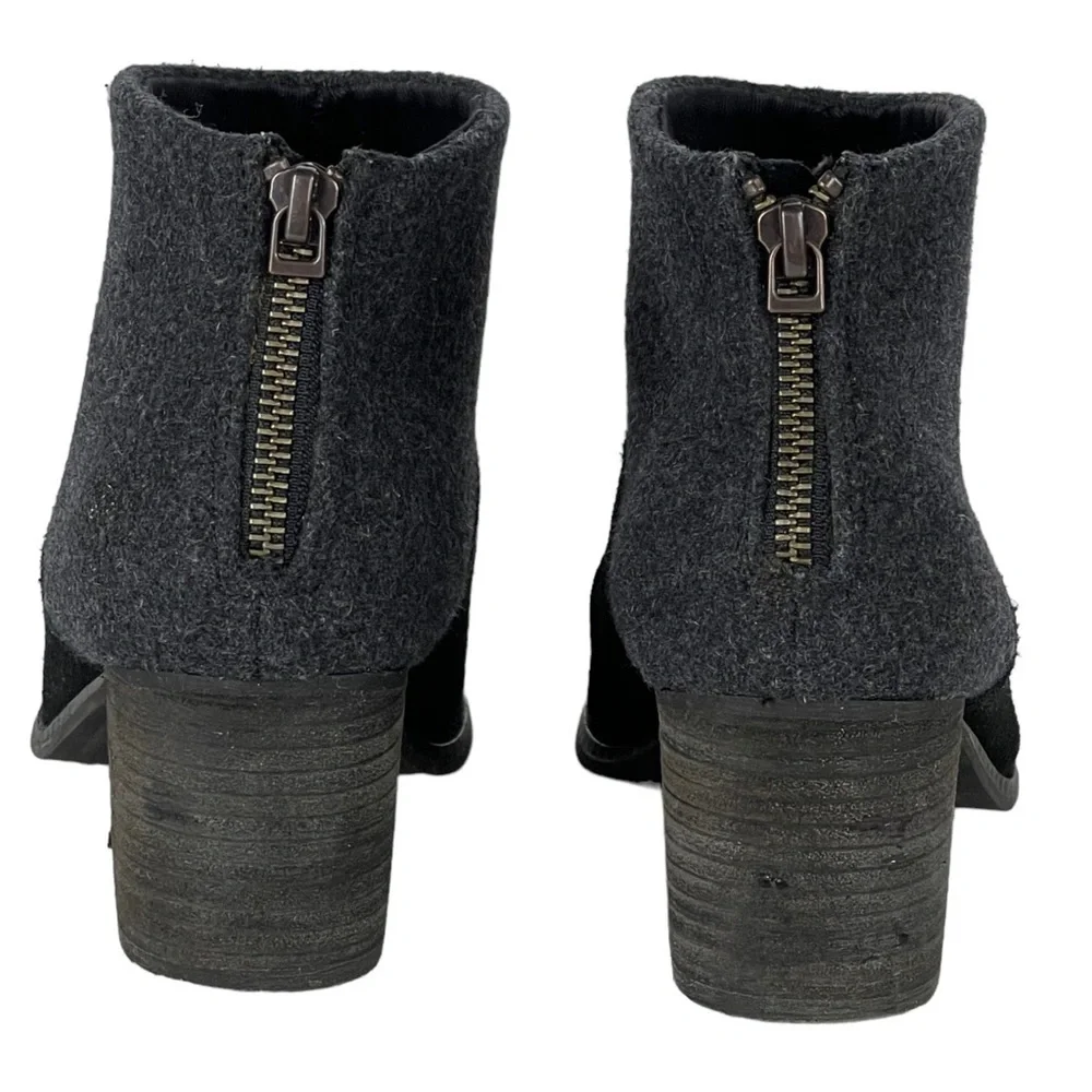 TOMS LEILA 740706 SUEDE FELT COLORBLOCK STACKED HEEL ANKLE BOOTS BOOTIES